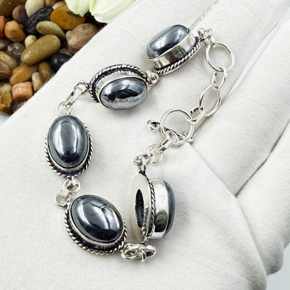 Handmade Shungite Bracelet | 925 Sterling Silver Oval Adjustable Bracelet