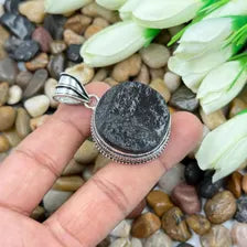 Black Tourmaline Druzy Sterling Silver Pendant – Vintage Style Jewelry