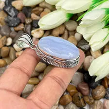 Blue Lace Agate Sterling Silver Pendant Gift For Him/Her – Vintage Style Jewelry