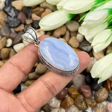 Blue Lace Agate Sterling Silver Pendant Gift For Him/Her – Vintage Style Jewelry
