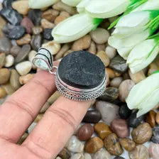 Black Tourmaline Druzy Sterling Silver Pendant – Vintage Style Jewelry