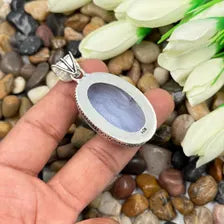 Blue Lace Agate Sterling Silver Pendant Gift For Him/Her – Vintage Style Jewelry