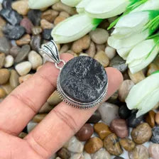 Black Tourmaline Druzy Sterling Silver Pendant – Vintage Style Jewelry