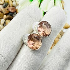 Handmade Faceted Morganite Stud Earrings Sterling 925 Silver Round Gemstone Earlobe Jewelry