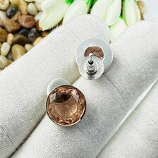 Handmade Faceted Morganite Stud Earrings Sterling 925 Silver Round Gemstone Earlobe Jewelry