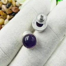Handmade Amethyst Stud Earrings Sterling 925 Silver Round Gemstone Earlobe Jewelry