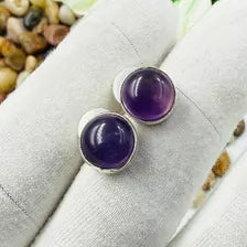 Handmade Amethyst Stud Earrings Sterling 925 Silver Round Gemstone Earlobe Jewelry