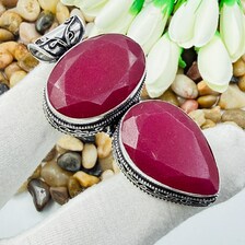 Handmade Faceted Kashmiri Ruby Sterling Silver Pendant, Vintage Style Jewelry.