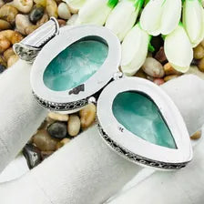 Handmade Hemimorphite Sterling Silver Pendant, Vintage Style Jewelry.