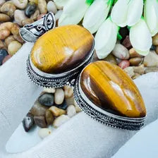 Handmade Tiger's Eye Sterling Silver Pendant, Vintage Style Jewelry.