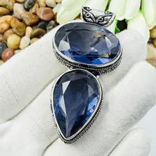 Handmade Faceted Tanzanite Sterling Silver Pendant, Vintage Style Jewelry.