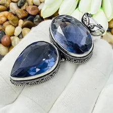 Handmade Faceted Tanzanite Sterling Silver Pendant, Vintage Style Jewelry.