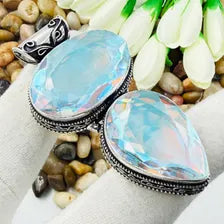 Handmade Faceted Mystic Fire Topaz Sterling Silver Pendant, Vintage Style Jewelry.