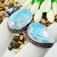 Handmade Faceted Mystic Fire Topaz Sterling Silver Pendant, Vintage Style Jewelry.