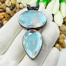 Handmade Faceted Mystic Fire Topaz Sterling Silver Pendant, Vintage Style Jewelry.