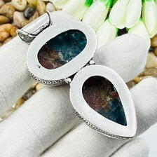 Handmade Copper Watermelon Tourmaline Sterling Silver Pendant, Vintage Style Jewelry.