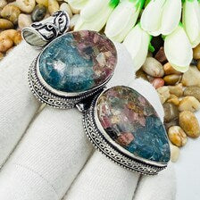 Handmade Copper Watermelon Tourmaline Sterling Silver Pendant, Vintage Style Jewelry.
