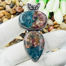 Handmade Copper Watermelon Tourmaline Sterling Silver Pendant, Vintage Style Jewelry.