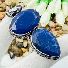 Handmade Faceted Kashmiri Blue Sapphire Sterling Silver Pendant, Vintage Style Jewelry.