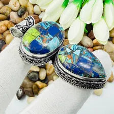 Handmade Multi Copper Turquoise Sterling Silver Pendant, Vintage Style Jewelry.
