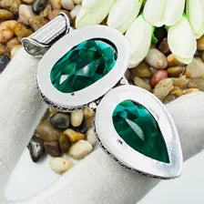 Handmade Faceted Chrome Diopside Sterling Silver Pendant, Vintage Style Jewelry.