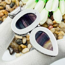 Handmade Multi Fluorite Sterling Silver Pendant, Vintage Style Jewelry.