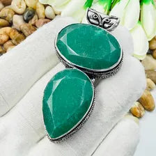 Handmade Emerald Sterling Silver Pendant, Vintage Style Jewelry.
