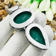 Handmade Emerald Sterling Silver Pendant, Vintage Style Jewelry.