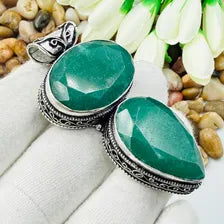 Handmade Emerald Sterling Silver Pendant, Vintage Style Jewelry.