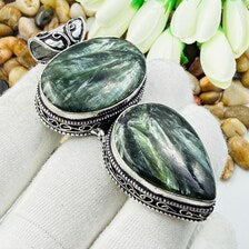 Handmade Seraphinite Sterling Silver Pendant, Vintage Style Jewelry.