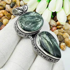 Handmade Seraphinite Sterling Silver Pendant, Vintage Style Jewelry.