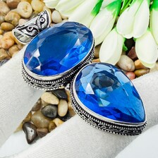 Handmade Faceted Blue Sapphire Sterling Silver Pendant, Vintage Style Jewelry.
