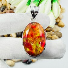 Faceted Ammolite Sterling Silver Pendant, Gift For Your Loved Ones – Vintage Style Jewelry