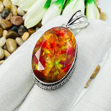 Faceted Ammolite Sterling Silver Pendant, Gift For Your Loved Ones – Vintage Style Jewelry