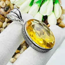Faceted Citrine Sterling Silver Pendant, Vintage Style Jewelry.