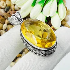 Faceted Citrine Sterling Silver Pendant, Vintage Style Jewelry.