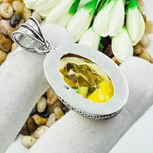 Faceted Citrine Sterling Silver Pendant, Vintage Style Jewelry.