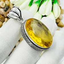Faceted Citrine Sterling Silver Pendant, Vintage Style Jewelry.