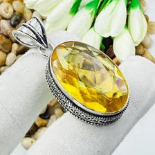Faceted Citrine Sterling Silver Pendant, Vintage Style Jewelry.