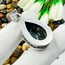 Seraphinite Sterling Silver Pendant, Vintage Style Jewelry.