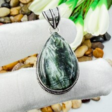 Seraphinite Sterling Silver Pendant, Vintage Style Jewelry.