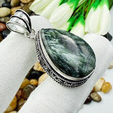 Seraphinite Sterling Silver Pendant, Vintage Style Jewelry.