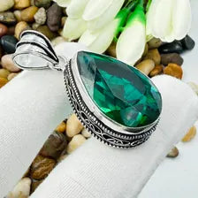 Faceted Chrome Diopside Sterling Silver Pendant, Vintage Style Jewelry.