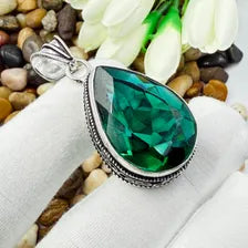 Faceted Chrome Diopside Sterling Silver Pendant, Vintage Style Jewelry.