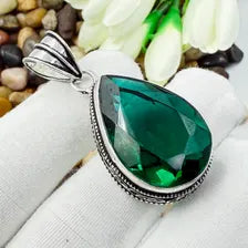 Faceted Chrome Diopside Sterling Silver Pendant, Vintage Style Jewelry.