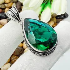 Faceted Chrome Diopside Sterling Silver Pendant, Vintage Style Jewelry.