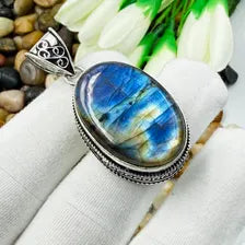Multi Labradorite Sterling Silver Pendant, Vintage Style Jewelry.