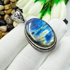 Multi Labradorite Sterling Silver Pendant, Vintage Style Jewelry.