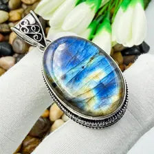 Multi Labradorite Sterling Silver Pendant, Vintage Style Jewelry.