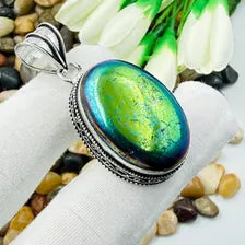 Mystic Fire Labradorite Sterling Silver Pendant, Vintage Style Jewelry.